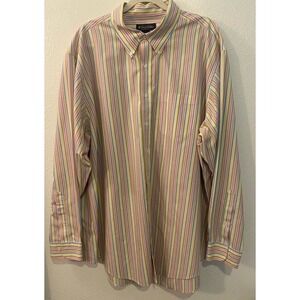 Brooks Brothers Shirt Mens XXL Multi Color Stripe Non-Iron Cotton Excellent L/S